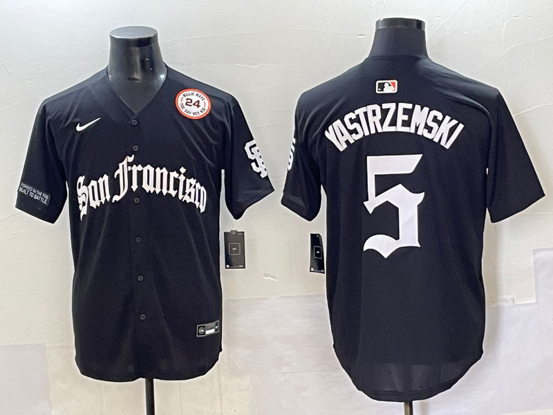 Men 2025 San Francisco Giants 5 Yastrezemski Black Five generations Joint Name Nike MLB Jersey style 8
